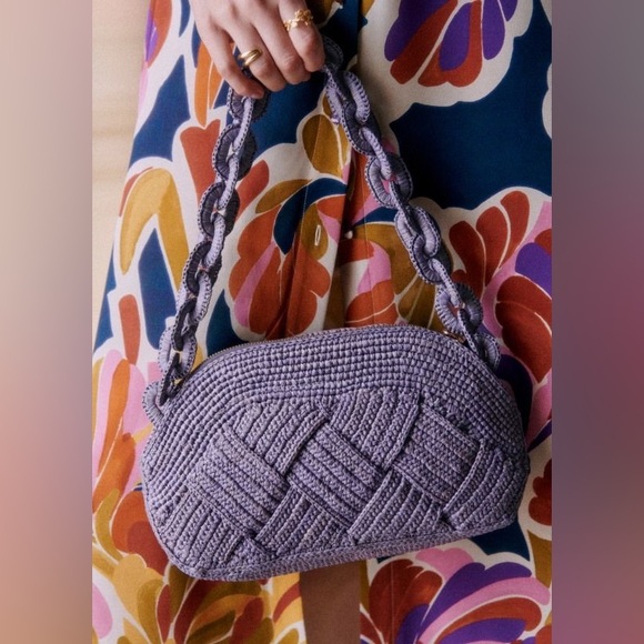 Sezane Isabella Braided Raffia Chain Strap Convertible Clutch Bag - Lavender - Picture 2 of 2